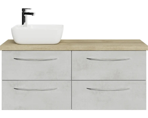 Meuble sous-lavabo avec quatre tiroirs, lavabo et robinet