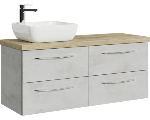 Meuble sous-vasque avec lavabo à poser, plateau en bois et quatre tiroirs