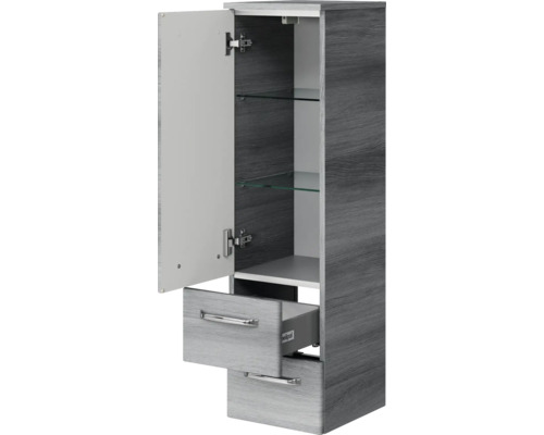 Armoire haute avec porte, tiroirs et étagères en verre pour la salle de bain