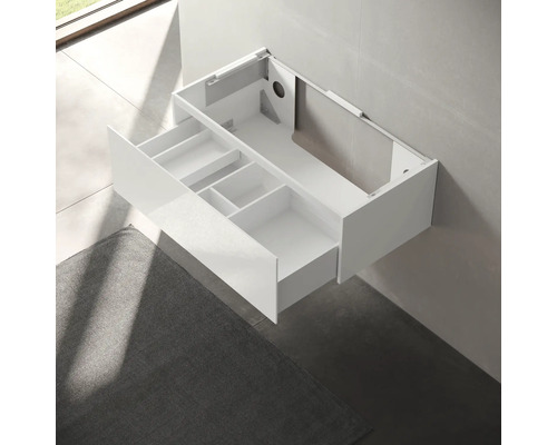Meuble sous-lavabo blanc avec tiroir et compartiments pour la salle de bain