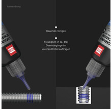 Anwendung von Schraubensicherungslack auf einem Gewinde.