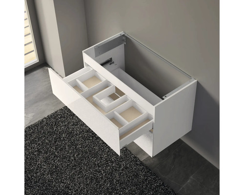 Meuble sous-vasque blanc avec tiroirs pour aménagement de salle de bains