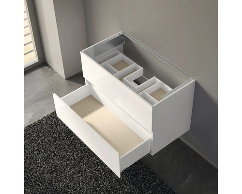 Meuble sous-vasque suspendu avec tiroir et aménagement intérieur