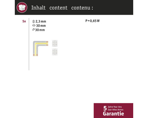 Inhalt eines LED-Streifen-Zubehörsets mit Eckverbinder und Befestigungsclips