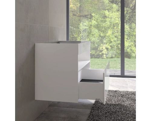 Meuble sous-vasque suspendu avec tiroir dans une salle de bains