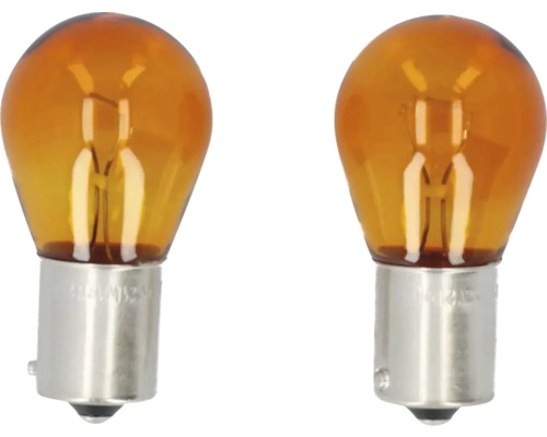 Zwei gelbe Glühlampen für den Einsatz im Kraftfahrzeugbereich