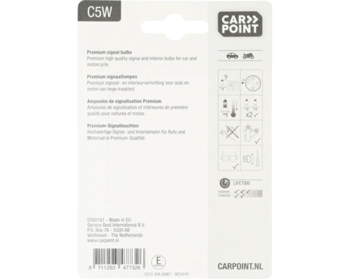 Carpoint C5W Ampoules de signalisation Premium, emballage pour voiture et moto