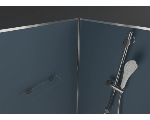 Vue détaillée d''une cabine de douche avec pommeau de douche et support