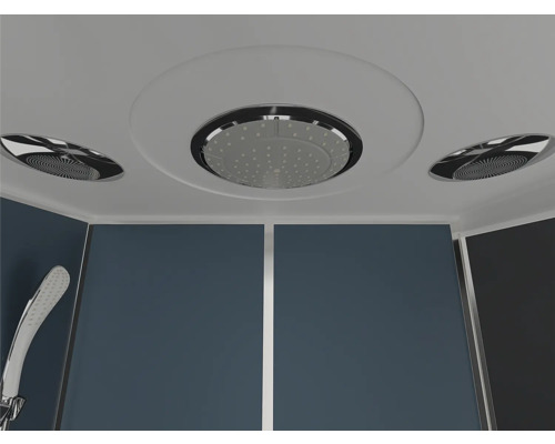 Decke einer Duschkabine mit Deckenbrause und Belüftungssystem