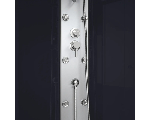 Duschpaneel mit Brauseschlauch und verschiedenen Bedienelementen