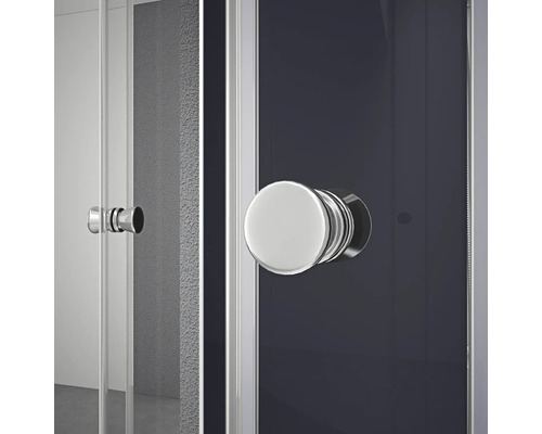 Detailansicht einer Duschkabine mit runden Griffen