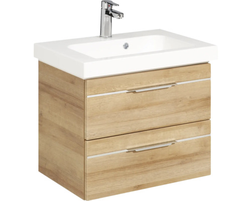 Meuble sous-vasque avec deux tiroirs, lavabo et robinet