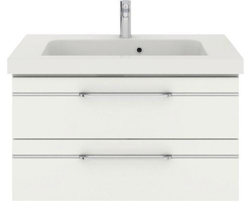 Meuble sous-vasque avec deux tiroirs, lavabo et robinet