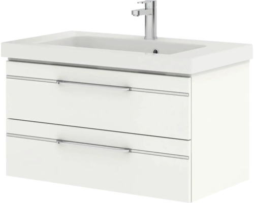 Meuble sous-lavabo avec deux tiroirs et lavabo avec robinet