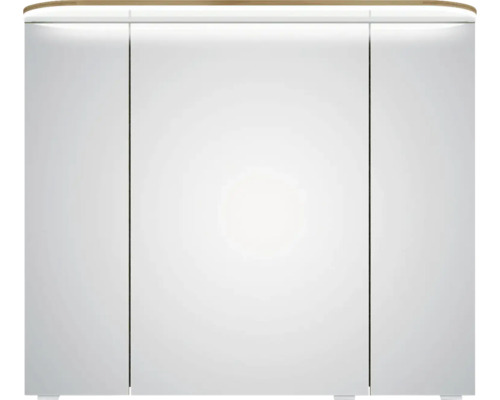 Armoire de toilette blanche avec étagère en bois et éclairage