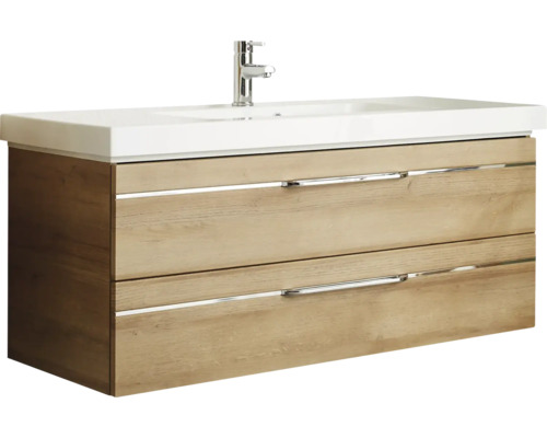 Meuble sous-lavabo avec deux tiroirs, lavabo et robinetterie