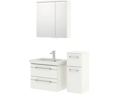 Badezimmer-Set mit Waschbeckenunterschrank, Spiegelschrank und Seitenschrank