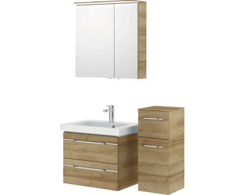 Badezimmer Set mit Waschtisch, Spiegelschrank und Schubladenschrank im Holzdekor