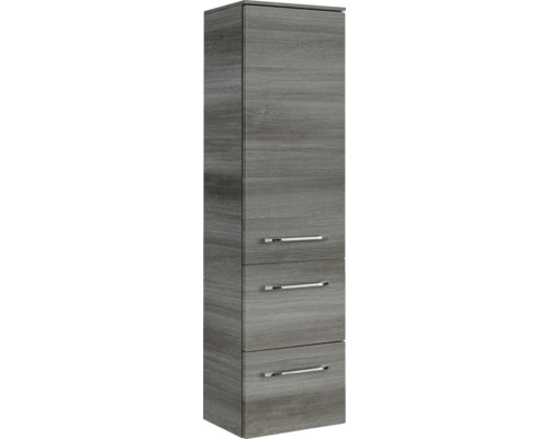 Armoire haute en bois avec trois tiroirs et poignées