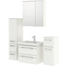 Ensemble de salle de bains avec lavabo, meuble sous-lavabo, armoire de toilette et armoires hautes