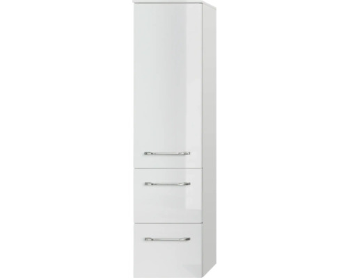 Armoire haute blanche avec trois tiroirs et poignées