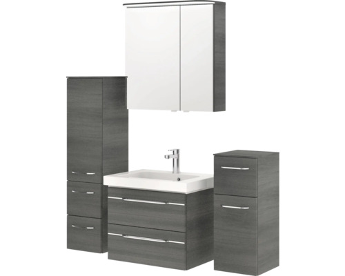 Komplettes Badezimmerset mit Waschbeckenunterschrank, Spiegelschrank und Hochschränken