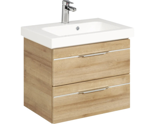 Meuble sous-lavabo avec deux tiroirs, lavabo et robinet