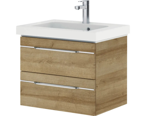 Meuble sous-lavabo avec deux tiroirs, lavabo et robinet