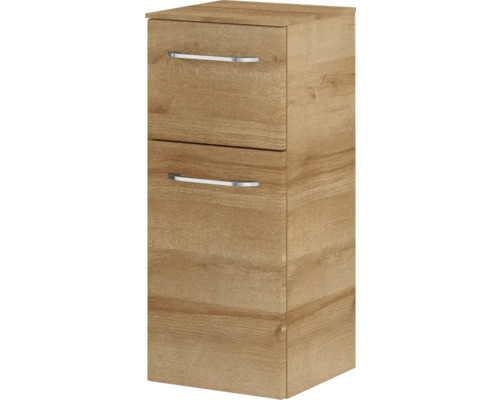 Meuble de salle de bain couleur bois avec deux tiroirs