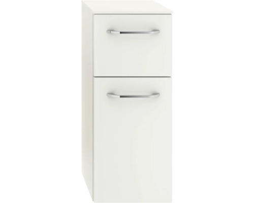 Weißer Badezimmer-Hängeschrank mit zwei Schubladen und Griffen