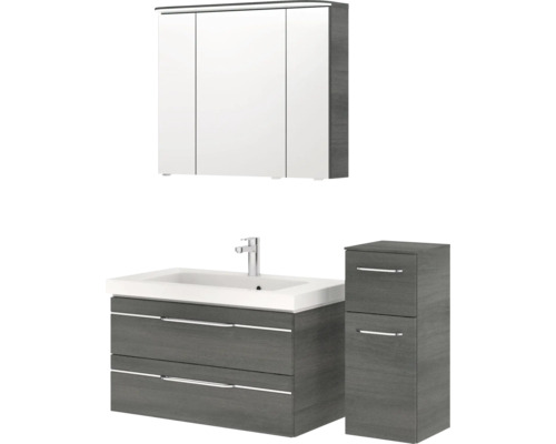 Badezimmerset mit Waschbeckenunterschrank, Waschbecken, Spiegelschrank und Seitenschrank