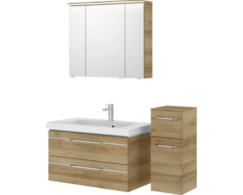 Ensemble de salle de bains avec lavabo, armoire de toilette et meuble bas