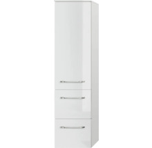 Armoire haute blanche avec trois tiroirs et poignées
