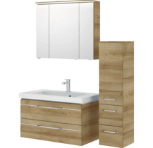 Ensemble de salle de bains avec meuble sous-lavabo, lavabo, armoire de toilette et armoire haute