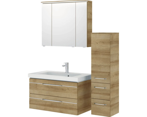 Ensemble de salle de bains avec meuble sous-lavabo, lavabo, armoire de toilette et armoire haute