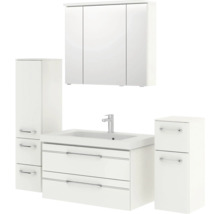 Badezimmer-Set mit Waschtischunterschrank, Waschbecken, Spiegelschrank und zwei Seitenschränken