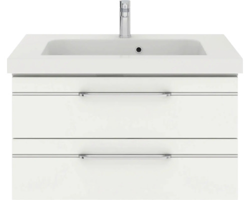 Meuble sous-vasque avec deux tiroirs et une vasque avec robinet