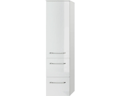 Armoire haute blanche avec trois tiroirs et poignées