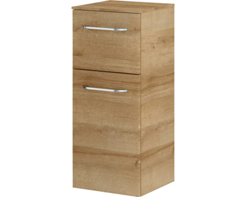Armoire haute avec deux tiroirs et poignées