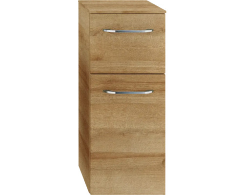 Armoire haute en bois avec deux tiroirs et poignées