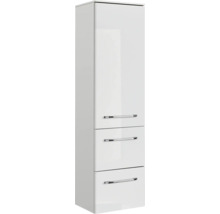 Armoire haute de salle de bain blanche avec trois tiroirs et un compartiment