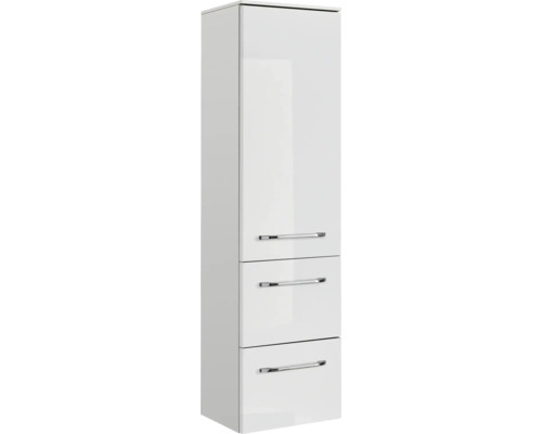 Armoire haute de salle de bain blanche avec trois tiroirs et un compartiment