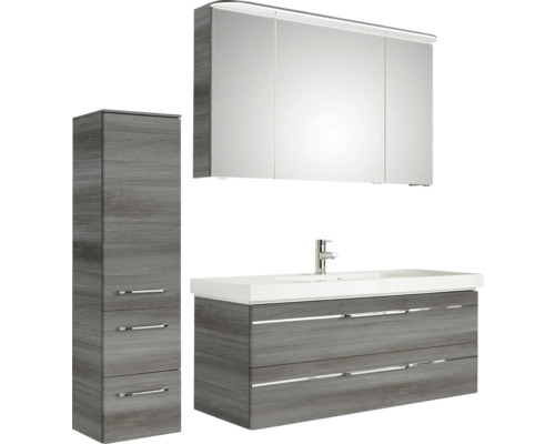 Badezimmerset mit Waschtischunterschrank, Spiegelschrank und Hochschrank