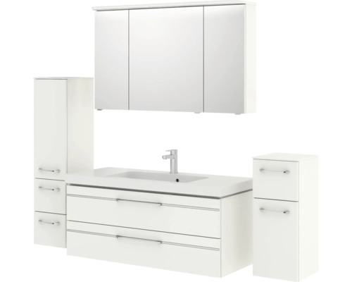 Ensemble de meubles de salle de bains avec lavabo, armoire de toilette et armoires hautes