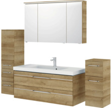 Ensemble de salle de bains avec meuble sous-lavabo, lavabo, armoire de toilette et deux armoires latérales