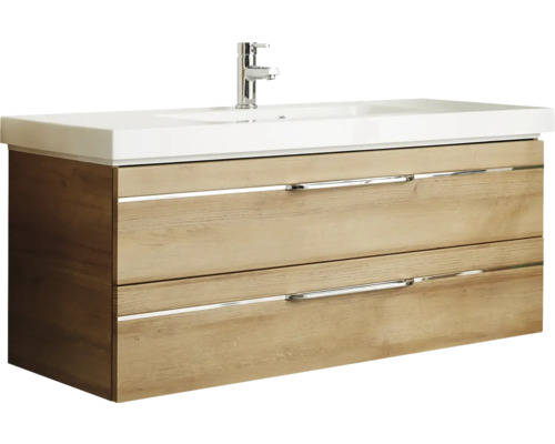 Meuble sous-lavabo avec deux tiroirs, lavabo et robinetterie