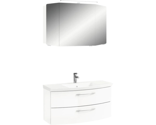 Badezimmermöbelset mit Spiegelschrank, Waschtischunterschrank mit zwei Schubladen und Armatur