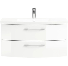 Meuble sous-lavabo blanc avec deux tiroirs et robinet