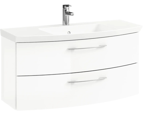 Meuble-lavabo blanc avec deux tiroirs et robinetterie