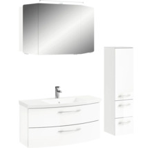 Weisses Badezimmerset mit Spiegelschrank, Waschtisch und Hochschrank